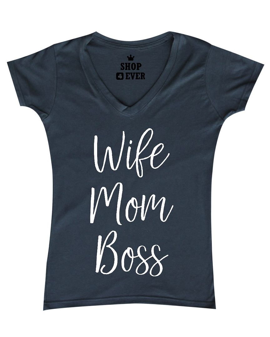 Wife Mom Boss Love Cute Womens V Neck T Shirt Sayings Mom Dad Tee Ebay